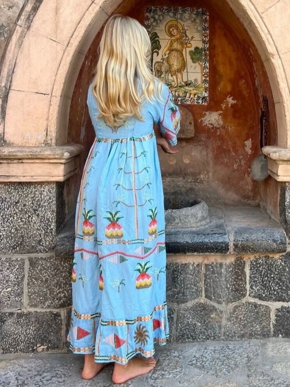FARM Rio Embroidered Pineapple Linen Maxi Dress / Swim Cover Up - Picture 12 of 14